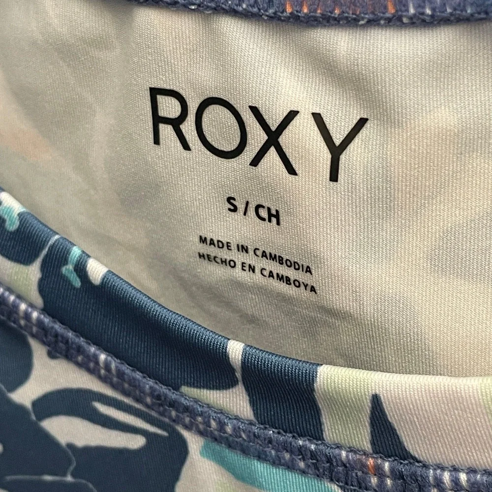 Roxy Women Small Blue Green Floral Tropical Long‎ Sleeve Rash Guard Swim Top